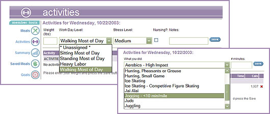Select your general work day level and activities to count the calories you burned.